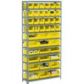 Global Equipment Steel Open Shelving - 16 Yellow Plastic Stacking Bins 5 Shelves - 36x12x39 603246YL